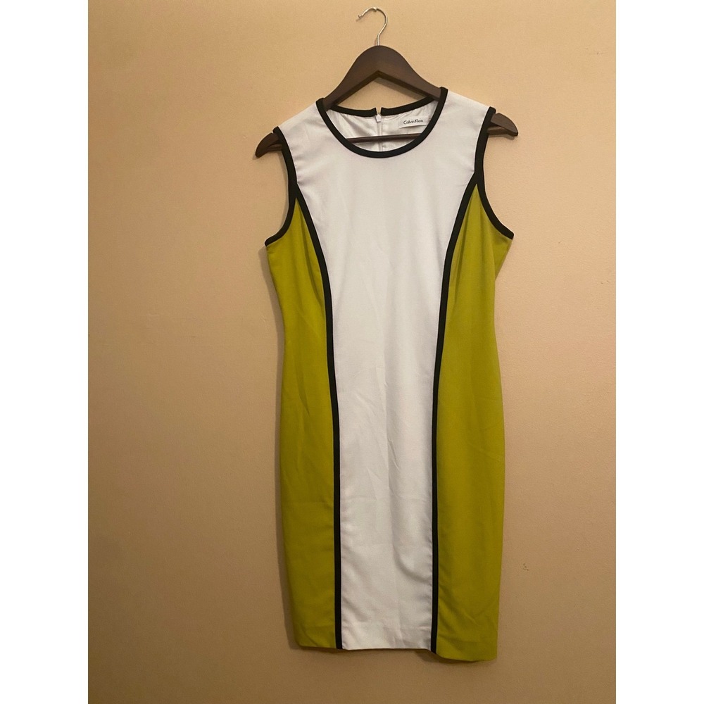 Calvin Klein Women's Sleeveless Colorblock Sheath Dress Lime White Black